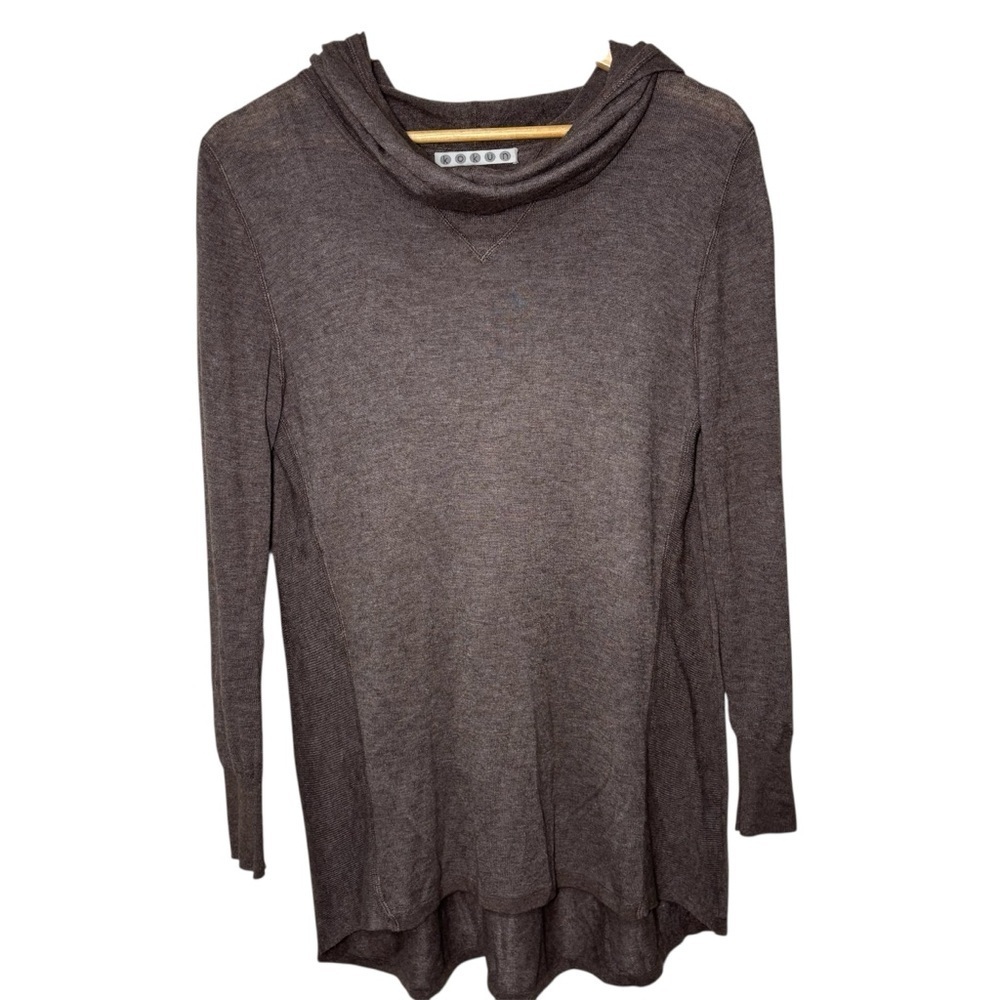 Kokun Bamboo Cashmere Sweater Womens Medium Long Sleeve Brown Cowl Neck Luxury
